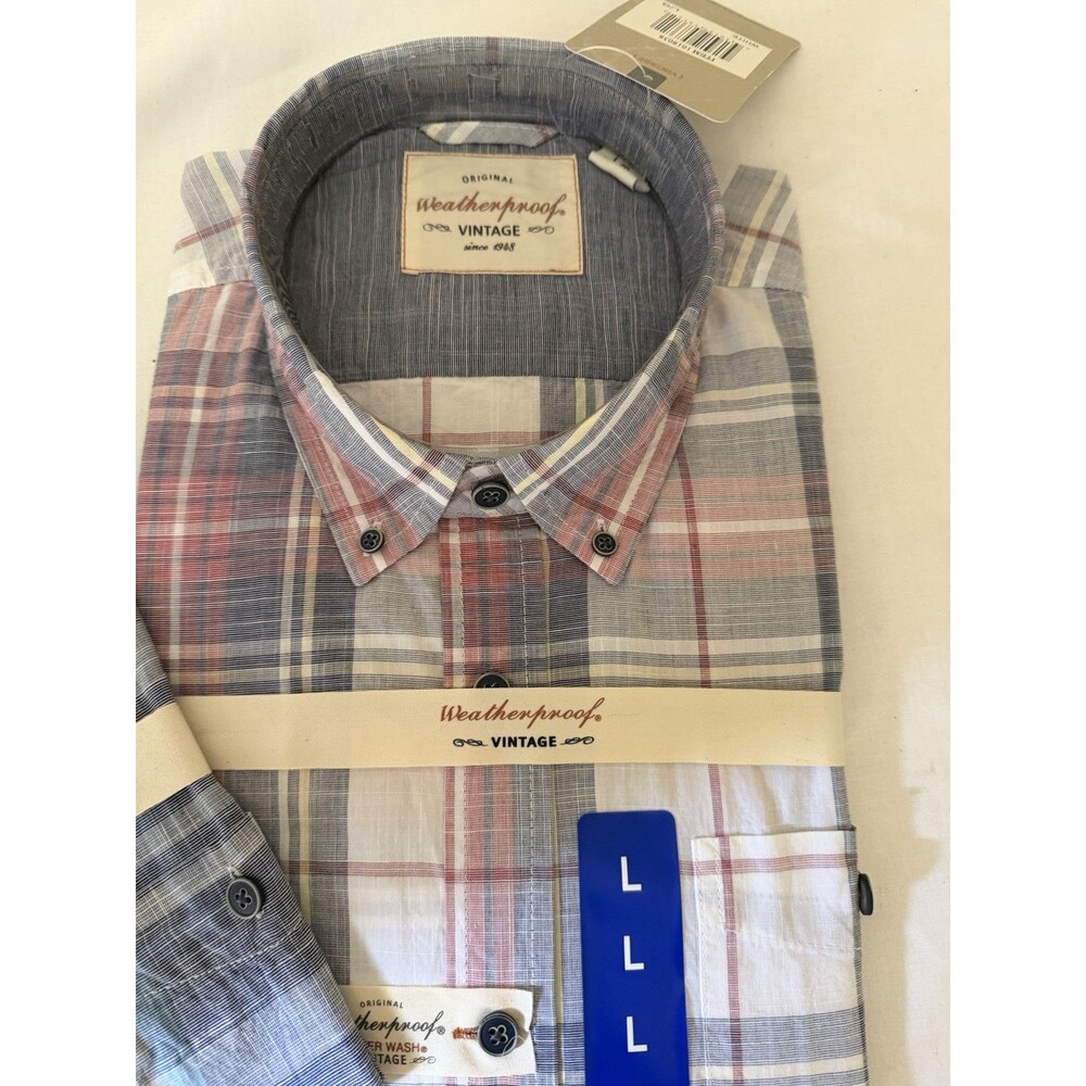 Original Weatherproof Vintage Men's Plaid Button Down Shirt Size L NWT Lot 2 SS - Picture 3 of 6